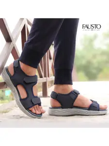 FAUSTO Men Navy Blue Solid Sports Sandals
