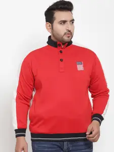 plusS Men Red & White Solid Cotton Sweatshirt