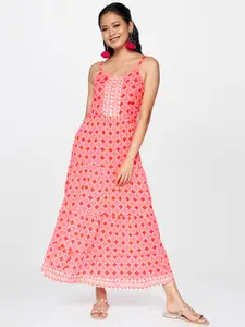 Global Desi Women Pink & Red Printed Maxi Dress