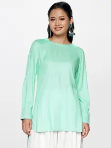 Global Desi Women Green Solid Regular Top