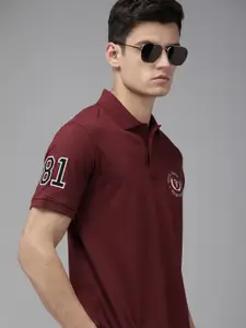 Van Heusen Men Maroon Solid Varsity Inspired Short Sleeve Polo T-Shirt