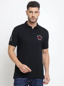 Van Heusen Men Black Solid Varsity Inspired Short Sleeve Polo T-Shirt