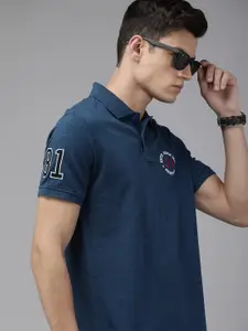 Van Heusen Men Blue Solid Varsity Inspired Short Sleeve Polo T-Shirt