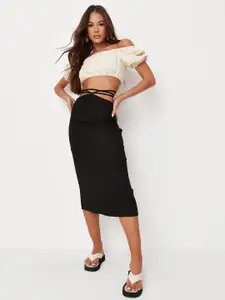 Missguided Women Black Solid Midi A-Line Skirt