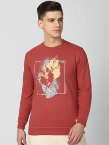 Peter England Casuals Men Rust Graphic Printed Pure Cotton Sweatshirt
