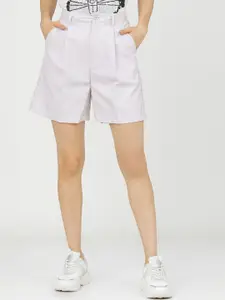 Tokyo Talkies Women White High-Rise Regular Shorts