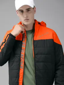 SPYKAR Men Black& Orange Colourblocked Lightweight Puffer Jacket
