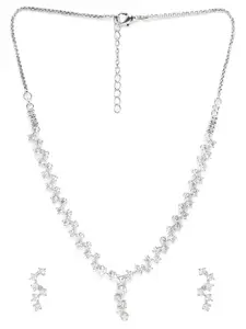 Mahi Silver-Toned & White Rhodium-Plated Swarovski Crystal Trendy Promise Necklace Set