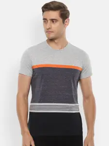 Louis Philippe Jeans Men Grey Colourblocked Slim Fit T-shirt