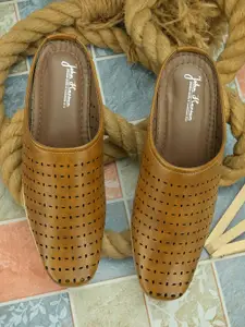 John Karsun Men Tan Textured Shoe-Style Sandals With Laser Cut