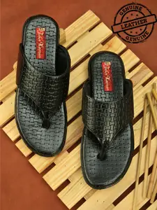 John Karsun Men Black Leather Comfort Sandals