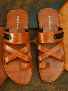 John Karsun Men Tan Textured Comfort Sandals
