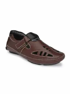 John Karsun Men Brown & Black Shoe-Style Sandals