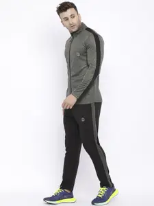 Chkokko Men Olive Solid Full Sleeve Zipper Sports Gym Track suit