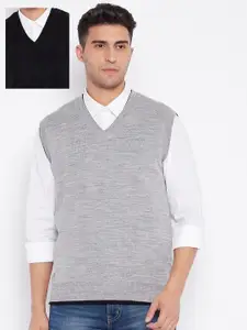 Cantabil Men Black & Grey Argyle Reversible Sweater Vest