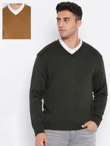 Cantabil Men Olive Green & Brown Woollen Reversible Pullover