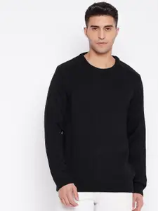 Cantabil Men Black Cable Knit Woollen Pullover