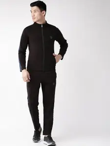 CHKOKKO Men Black Solid Full Sleeve Zipper Sports Gym Track suit