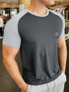 CHKOKKO Men Black & Blue Colourblocked Training or Gym T-shirt