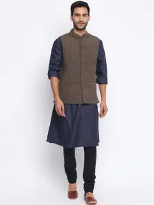 Fabindia Men Brown Woven Design Woollen Nehru Jacket