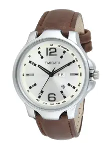 TIMESMITH Men Silver-Toned Dial & Brown Leather Straps Analogue Watch TSC-029 ipd