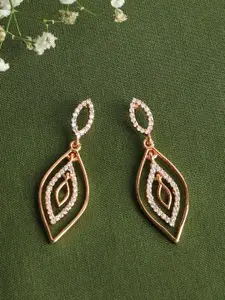 ZINU Rose Gold-Toned & White Stone Contemporary Drop Earrings
