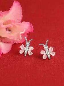 ZINU Silver-Toned & Pink Contemporary Studs Earrings