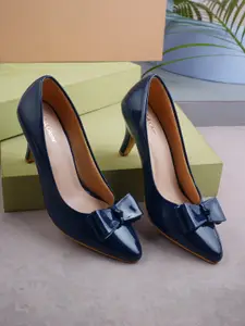 Get Glamr Navy Blue Party Pumps With Bows