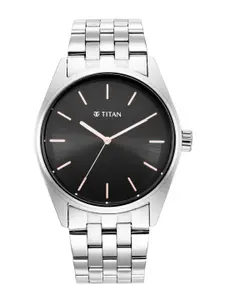 Titan Men Black Solid Dial & Silver-Toned Bracelet Style Straps Analogue Watch 1866SM01