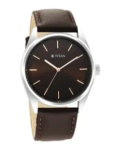 Titan Men Brown Brass Dial & Brown Leather Straps Analogue Watch 1866SL02