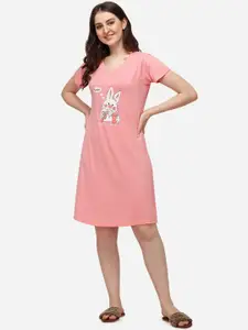 Lenissa Women Pink Printed Micromodal Sleep Shirt