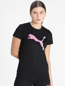 Puma Women Black & Pink Brand Logo Printed T-shirt