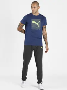 Puma Men Blue & Fluorescent Green Printed Slim Fit Cotton T-shirt