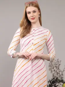 SUTI Women White Striped Keyhole Neck Flared Sleeves Kaftan Kurta