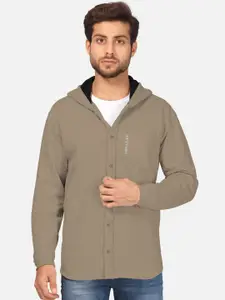 BULLMER Men Beige Solid Hooded Front-Open Sweatshirt