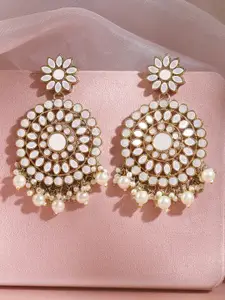 Rubans Gold-Toned & White Pearl Circular Drop Earrings