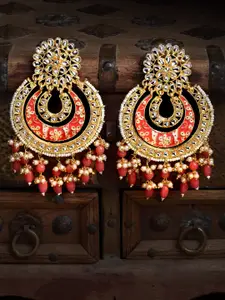 PANASH Gold-Plated & Red Crescent Shaped Chandbalis Earrings