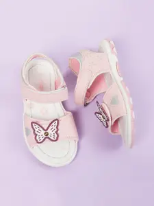 max Girls Pink Printed Open Toe Flats