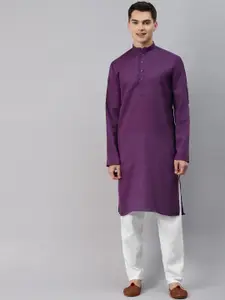 MAG Men Purple Solid Regular Kurta with Pyjamas