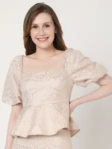 Vero Moda Women Gold-Toned & Pink Animal Printed Peplum Top