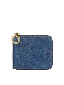 Hidesign Women Blue Zip Detail Leather Card Holder