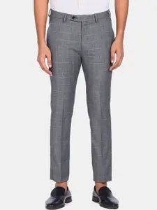 Arrow Men Grey Checked Trousers