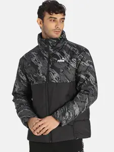 Puma Men Black & Grey Camouflage Outdoor Padded Jacket