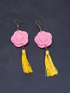 Golden Peacock Pink & Yellow Floral Drop Earrings
