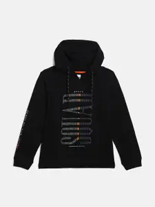 Octave Boys Black Printed Hooded Sweatshirt