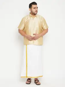 VASTRAMAY PLUS Men Gold & Cream-Coloured Shirt with Dhoti Pants