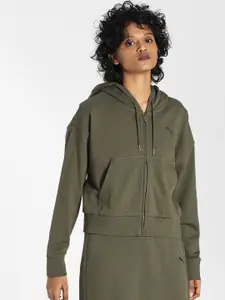 Puma Women Green Crop Outdoor Full-Zip Hoodie TR Sporty Jacket