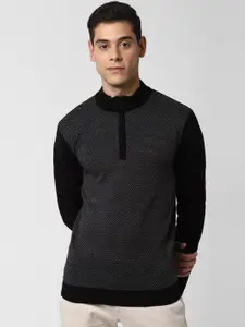Peter England Casuals Men Black & White Printed Acrylic Pullover