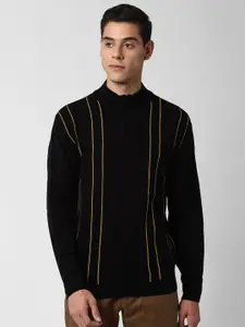 Peter England Casuals Men Black & Yellow Striped Pullover