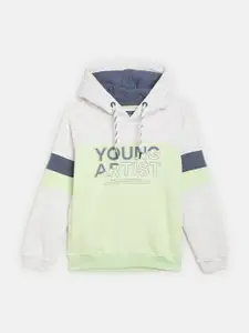 Octave Boys Green & White Colourblocked Hooded Fleece Sweatshirt